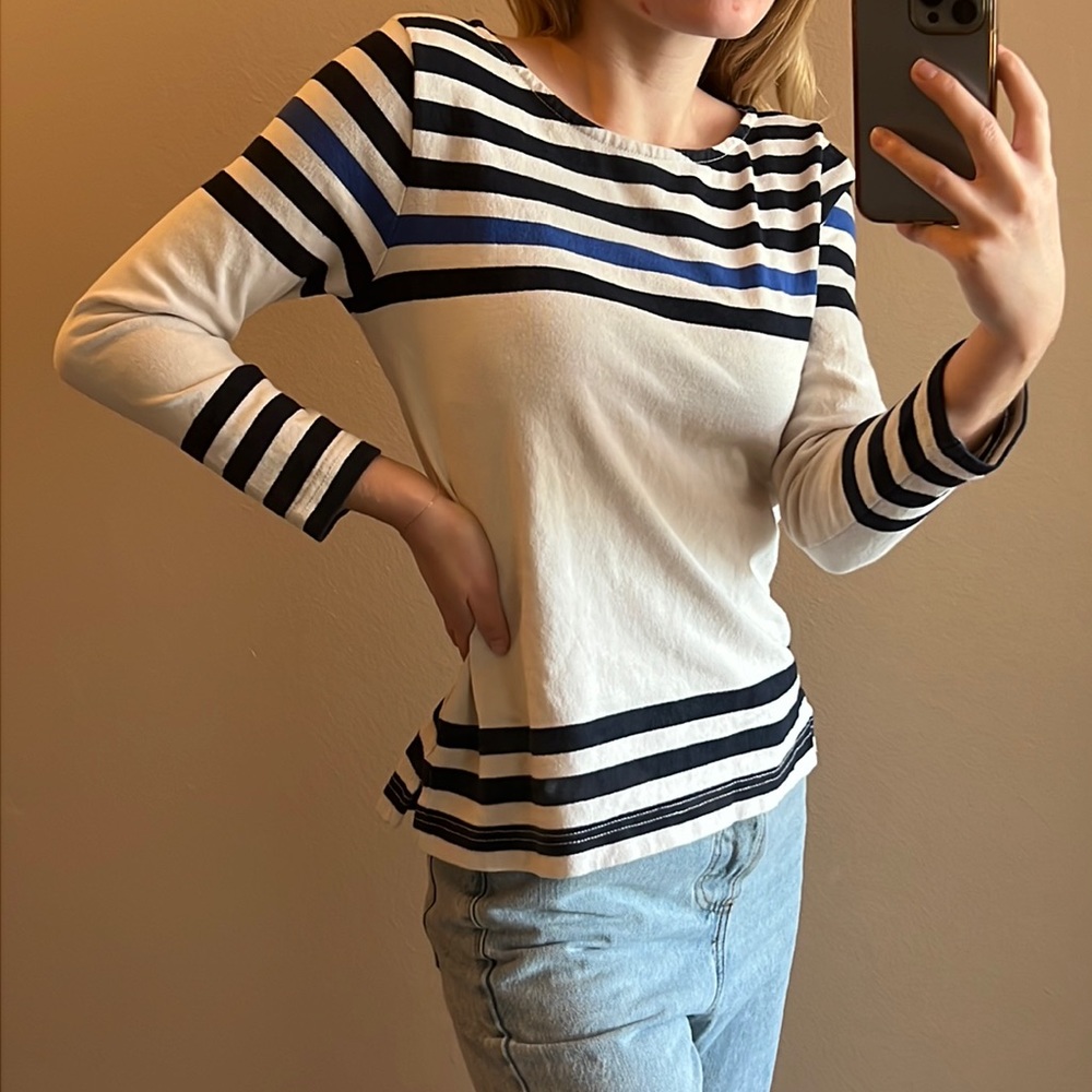 🤍j crew 100% cotton canvas-feel yacht wear blouse with 3/4 sleeves